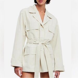Lioness Giselle Trench Coat Mini Dress in Beige without tie belt Size L